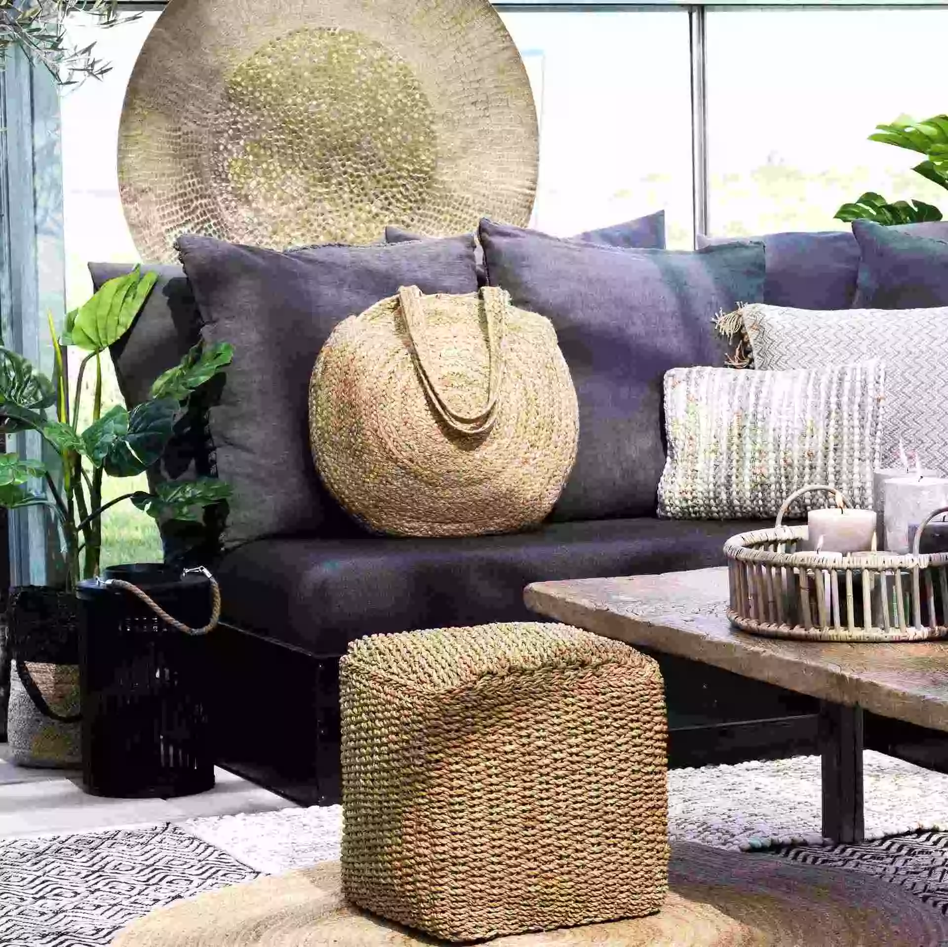 Punottu Boho Seinäkoriste Palmunlehdistä 90×80 - Image 2